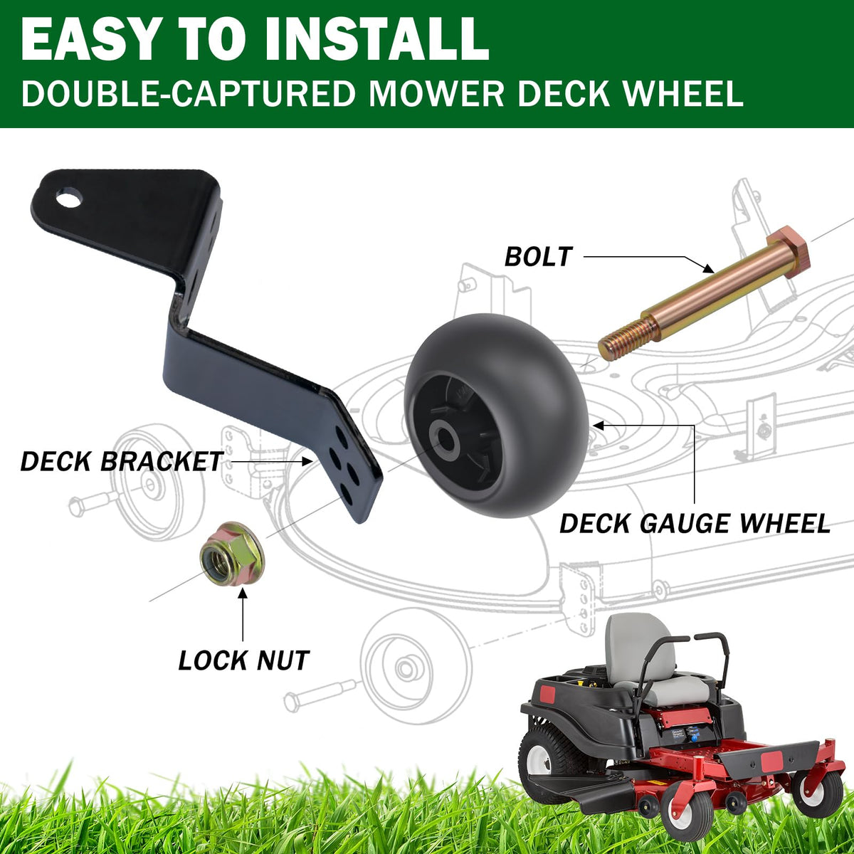 CheeMuii 5 inch deck wheels with smooth tread promote even mowing