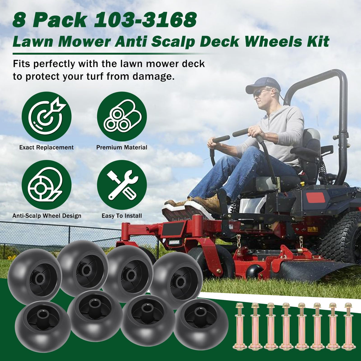 CheeMuii heavy-duty deck wheels provide anti-scalp performance during close mowing.