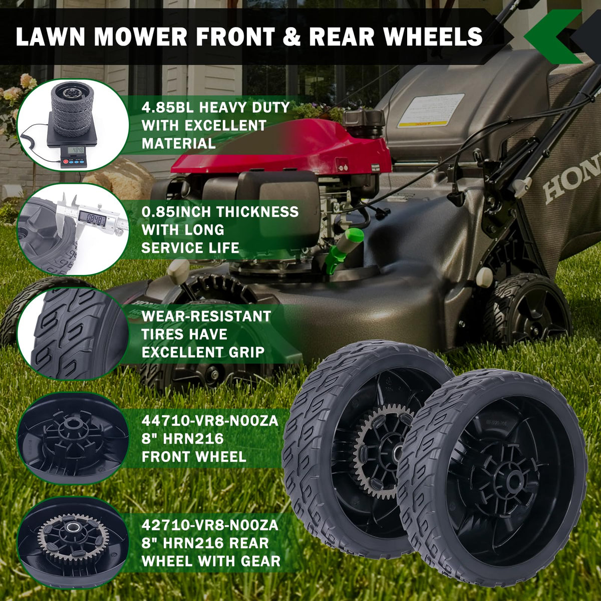 CheeMuii HRN216 front wheels 8in for smooth mowing