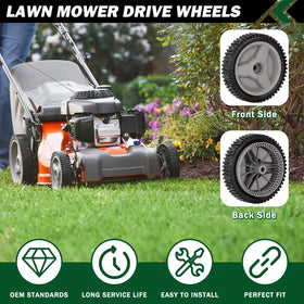CheeMuii wheels side view highlights compact profile for easy mower compatibility.