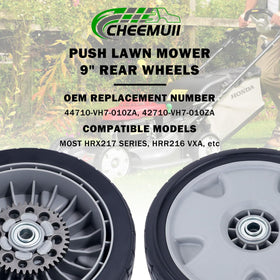 CheeMuii lawn mower wheels provide grip on uneven terrain during mowing.