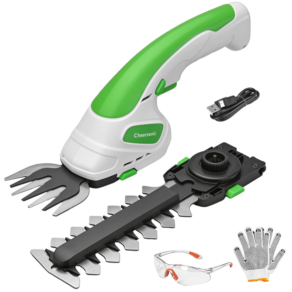 CHEERSONIC 2-in-1 cordless grass shear and hedge trimmer for small gardens.