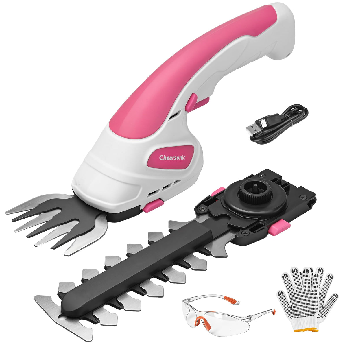 Cheersonic cordless grass shear close-up blades for precise lawn trimming.