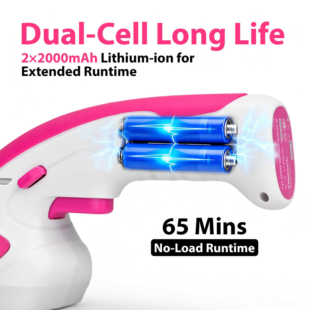 Cheersonic dual 2000mAh battery pack providing extended runtime.
