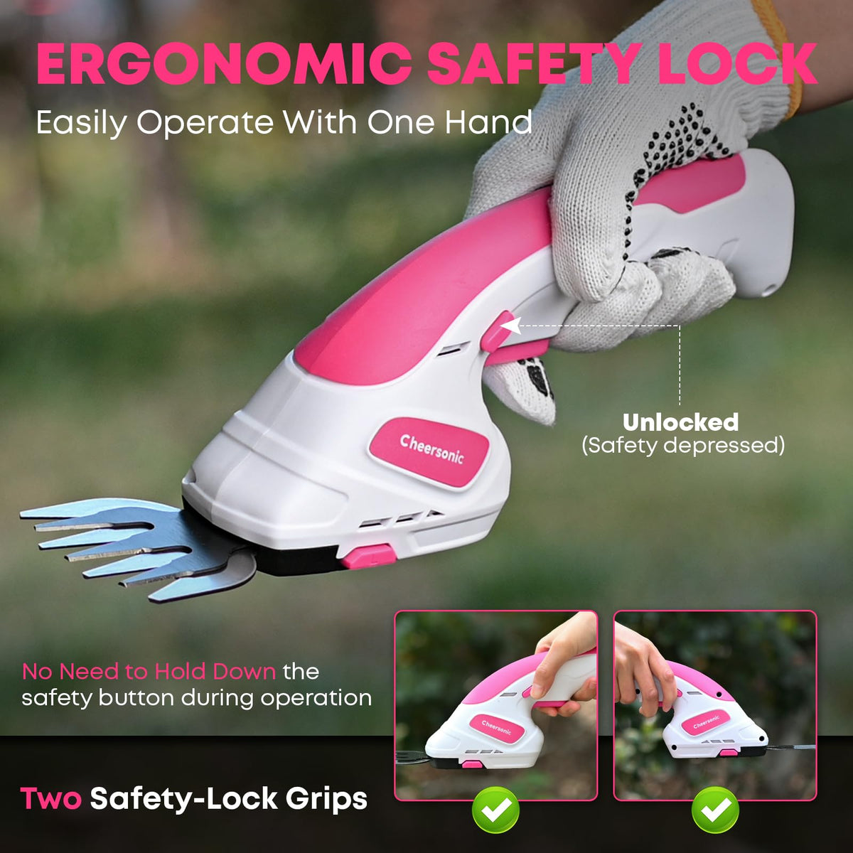 Cheersonic safety glasses and gloves included for safer trimming sessions.