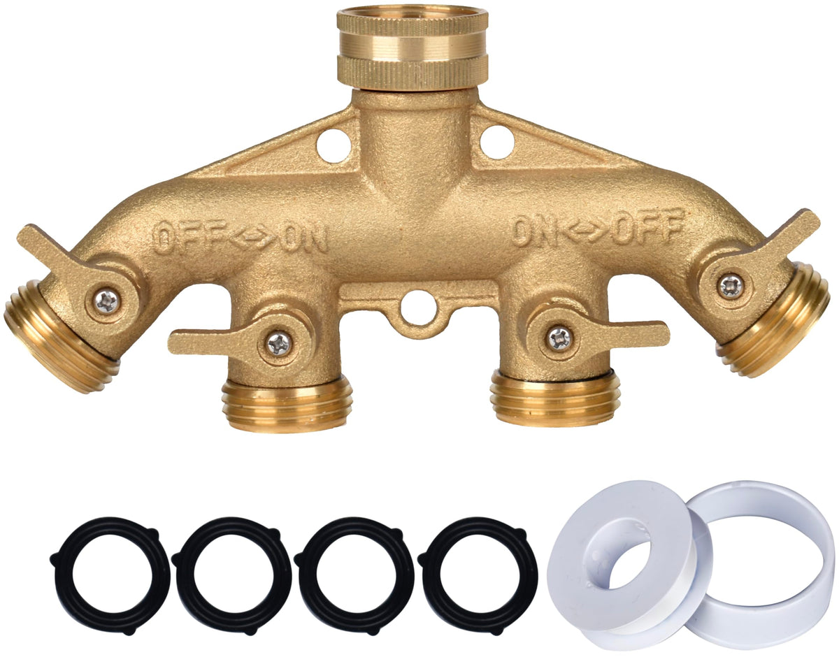 Cheerwater heavy-duty brass 4-way faucet splitter for durable water control.