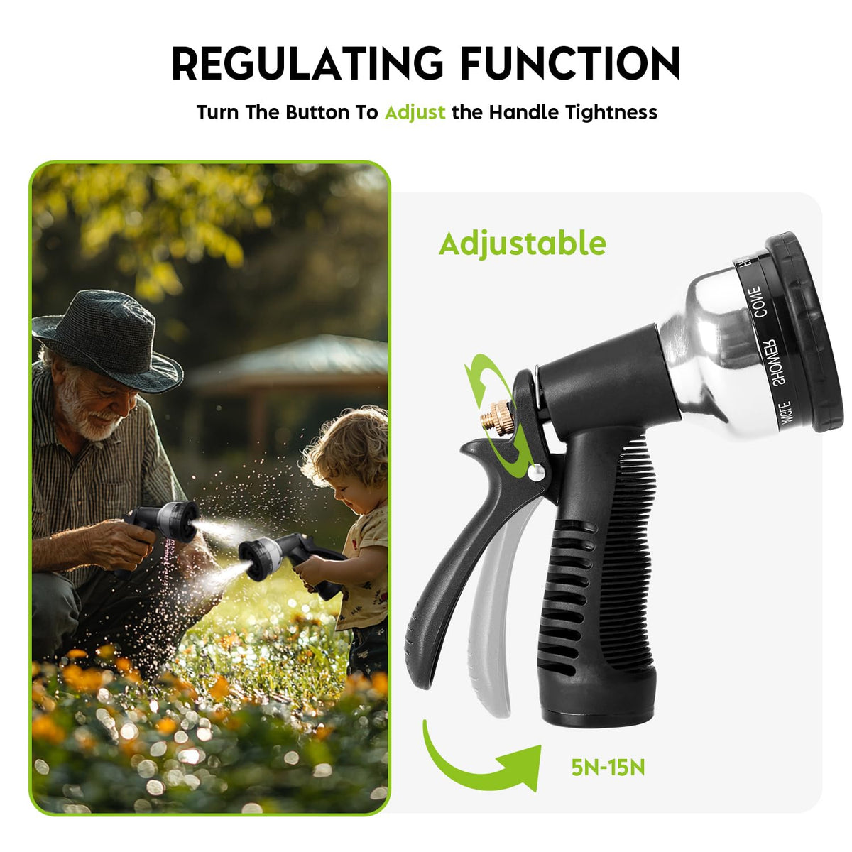 Cheerwater nine-pattern nozzle showing adjustable head for versatile watering.