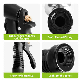 Cheerwater nozzle with standard 3/4 inch connection fits most hoses.