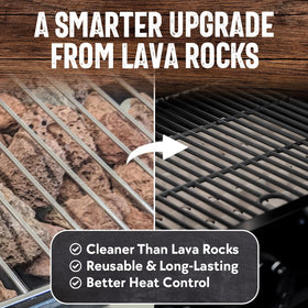 Reduced flare-ups with Chef Master ceramic briquettes on a gas grill.