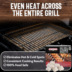 Chef Master briquettes delivering uniform heat across the cooking surface.