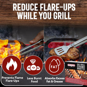 Chef Master briquettes on a gas grill showing even heat spread across the grate.