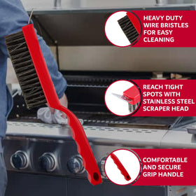 Chef Master heavy-duty wire bristle head cleans between grate bars.