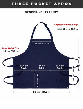 Reinforced stress-point pockets on Chef Works navy apron for durability