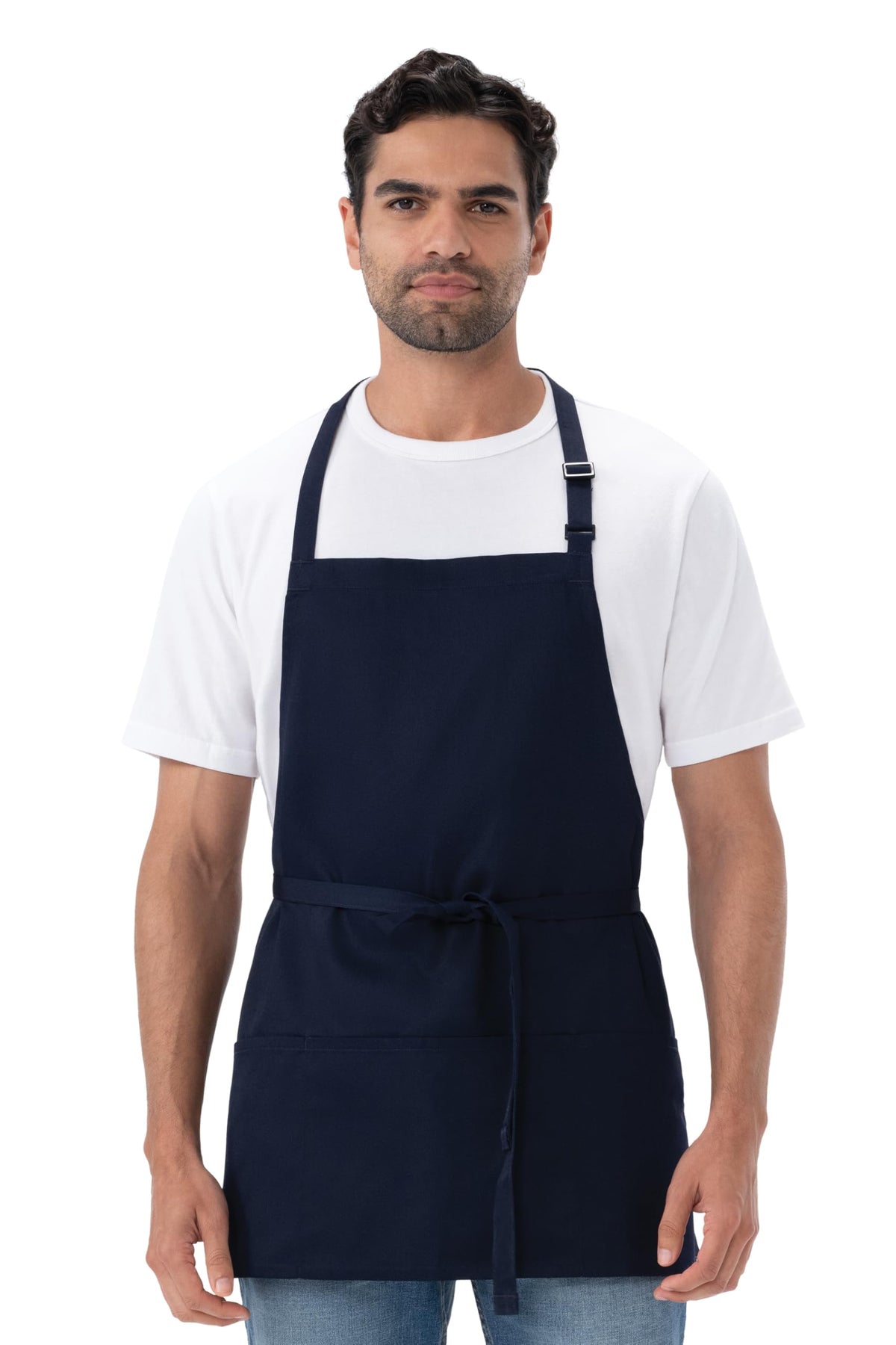 Chef Works navy apron with tablet pocket for on-the-go orders