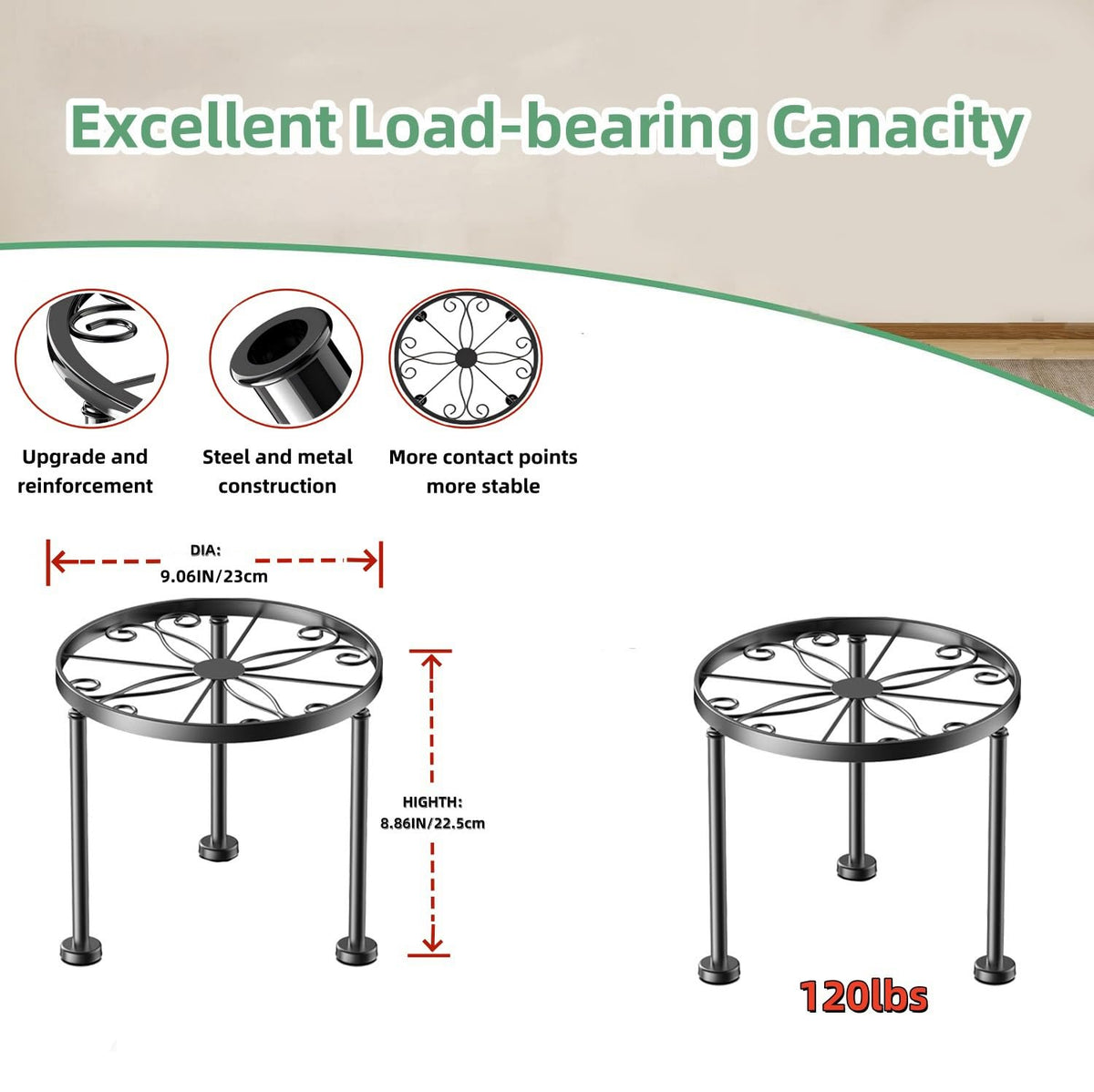 Chejievy high-strength steel plant stand provides sturdy indoor support.