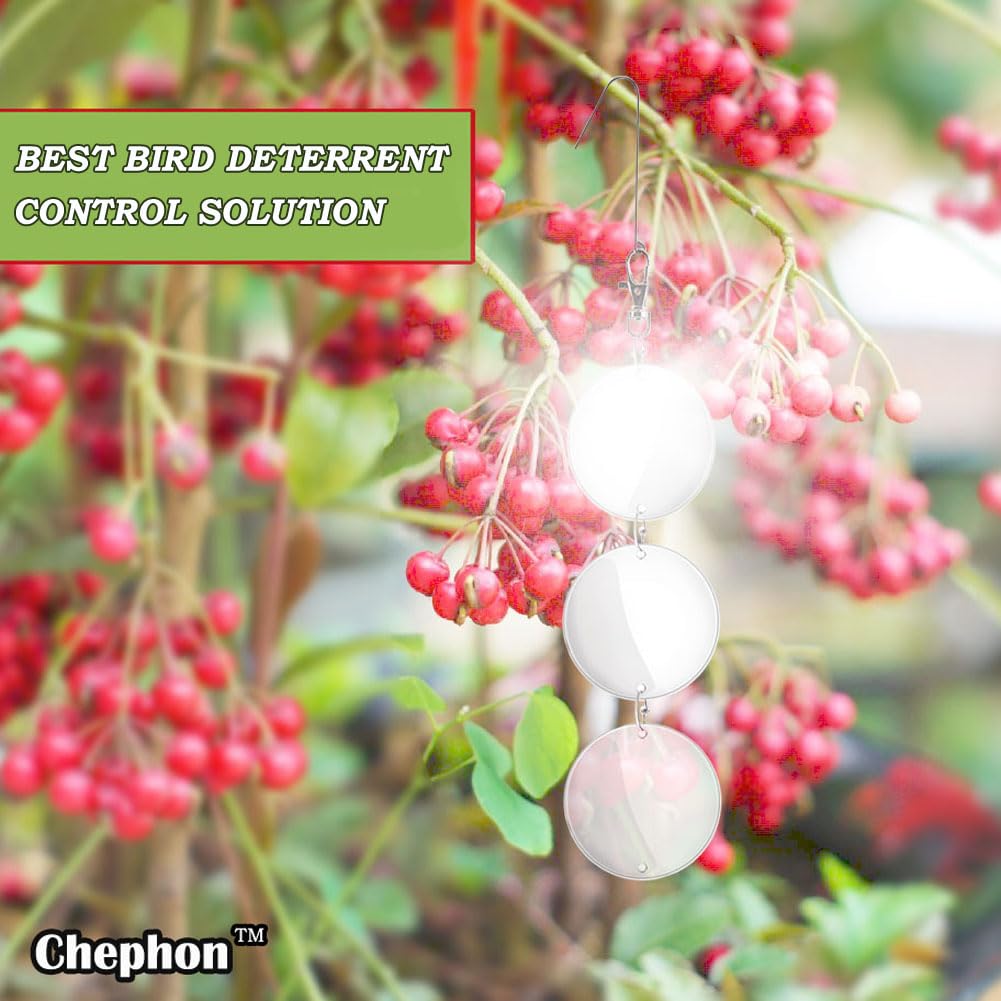 Chephon upgraded bird-scare-disc with reflective surface deters birds naturally.