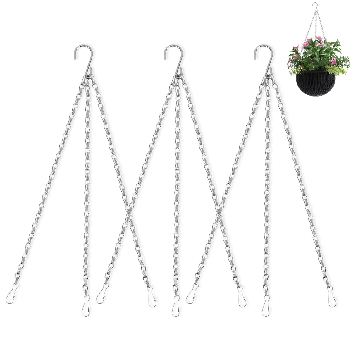 Chffcuh Hanging Basket Chain 16inch with S-hooks provides sturdy plant support.
