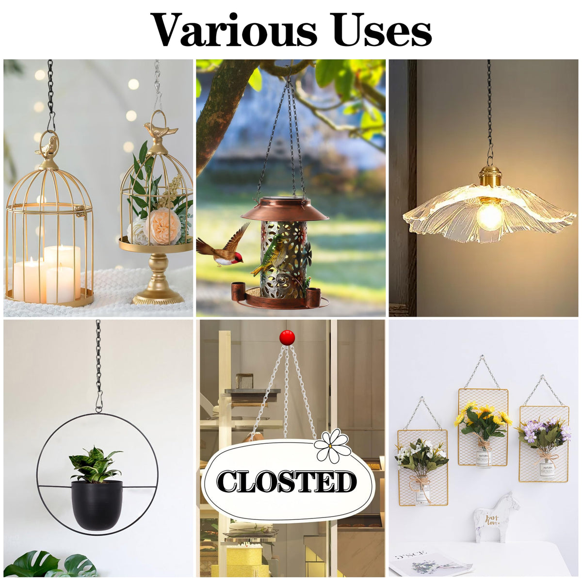 Chffcuh indoor-outdoor chain suits flower pots, bird feeders, and lanterns.