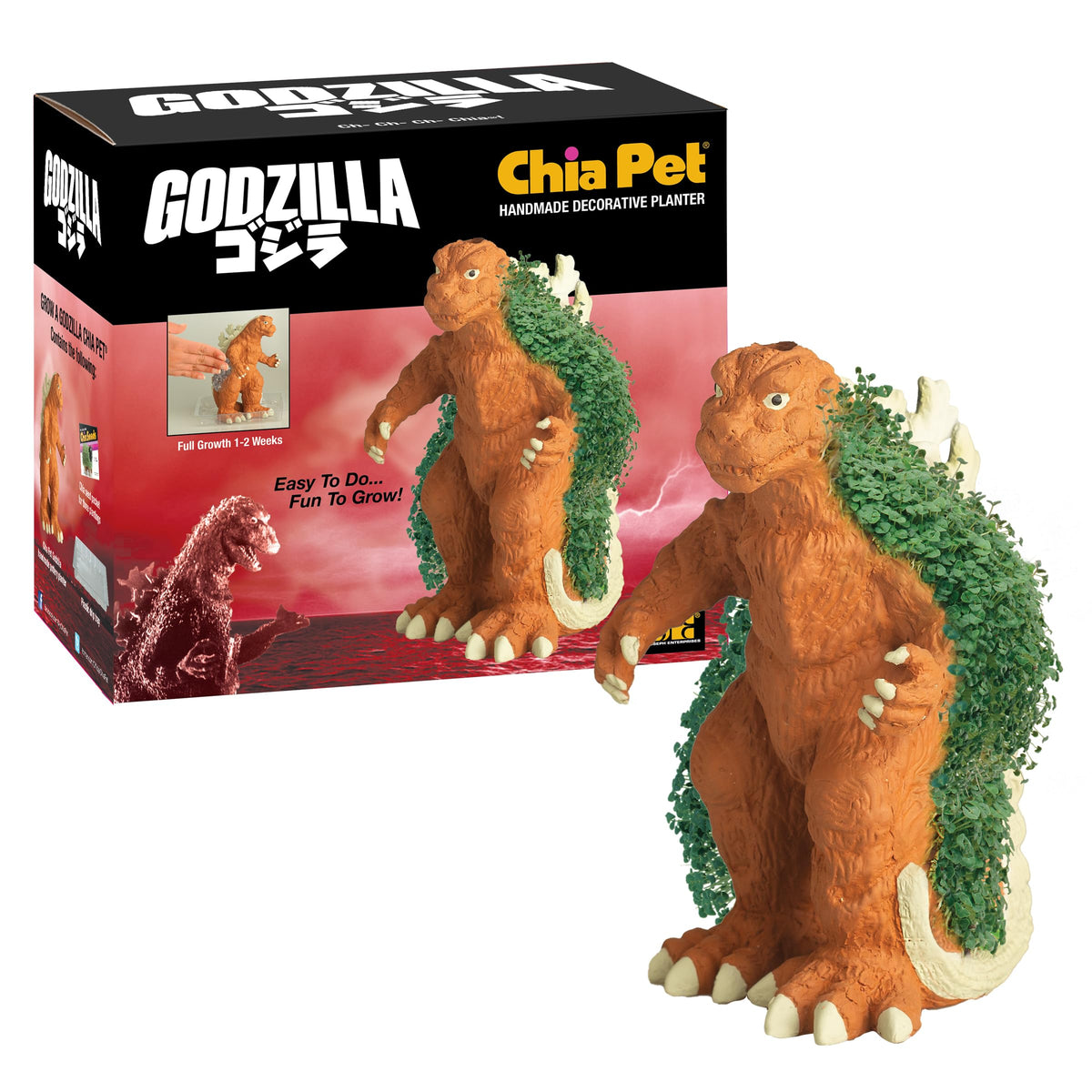 Chia Godzilla decorative planter ready for growth in stylish home decor