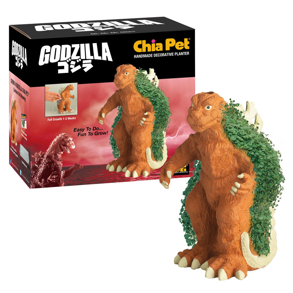 Chia Godzilla decorative planter ready for growth in stylish home decor
