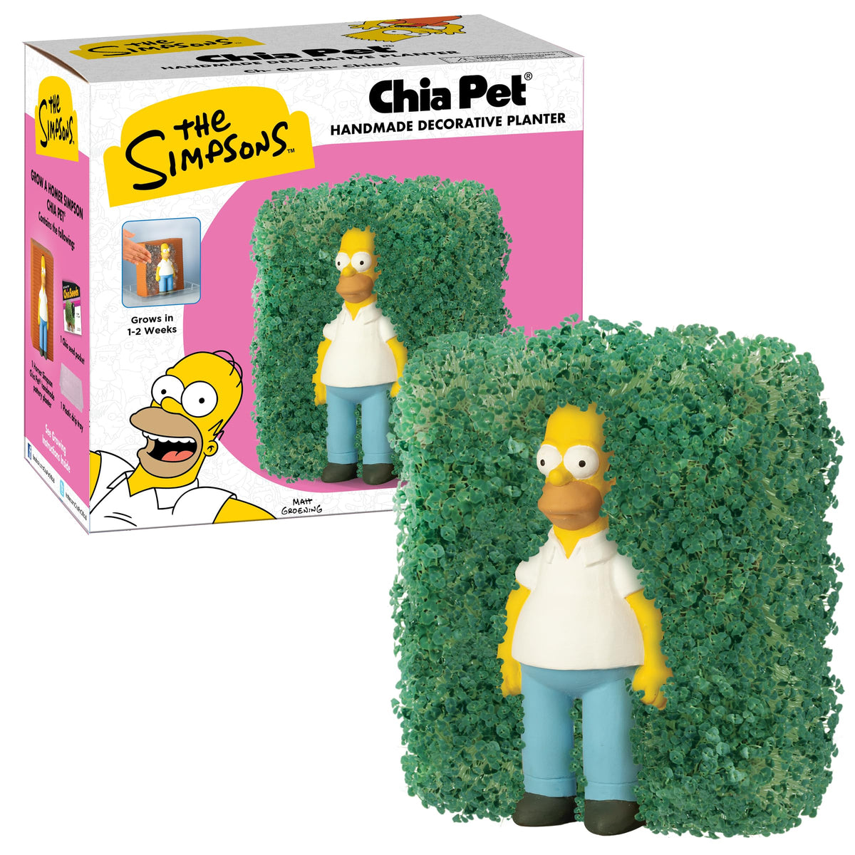 Chia Homer planter with seed pack ready for growth on your desk.