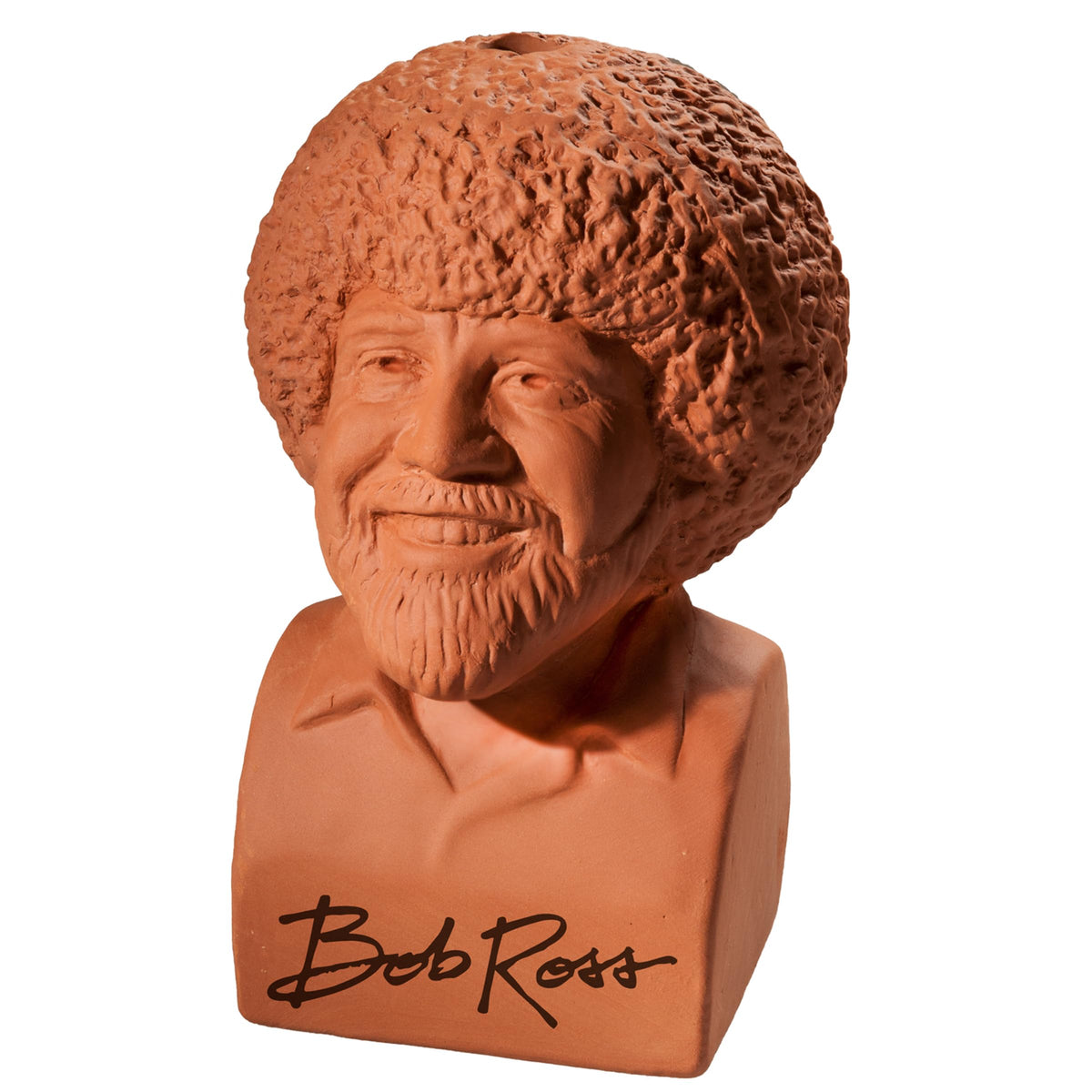Chia Pet Bob Ross decorative planter shown with drip tray for tidy display.