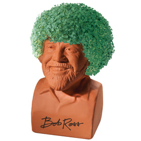 Bob Ross Chia Pet after 1–2 weeks growth with vibrant greenery.