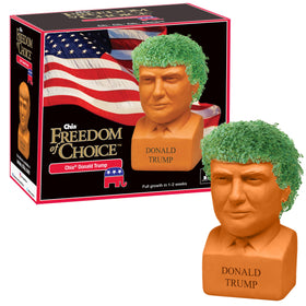 Chia Pet Donald Trump terracotta planter with lush greenery and easy setup