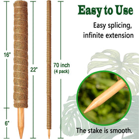 CHIAFFI expandable moss pole supports tall growth by stacking height as plants mature.
