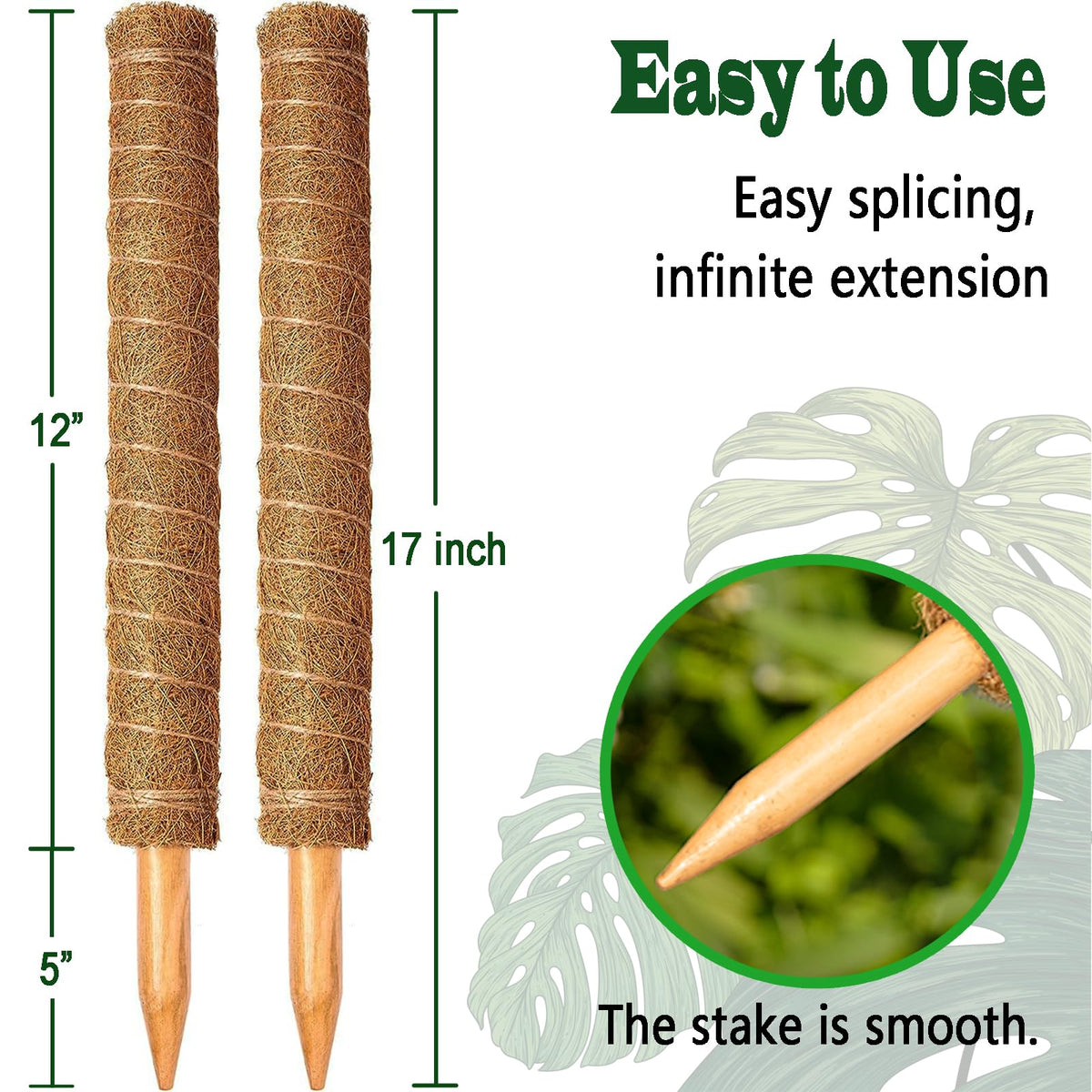 CHIAFFI stackable moss pole extendable design adapts to plant growth while maintaining support.