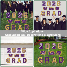 Chiazllta graduation theme shapes add color to party décor and pathways.