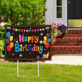 Chiazllta happy birthday yard sign with balloons and cake for outdoor celebrations.