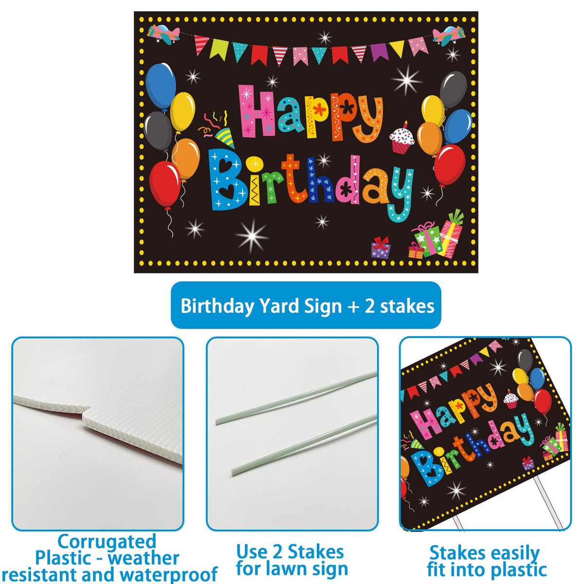 Chiazllta outdoor birthday banner enhances photos with bright yard art.