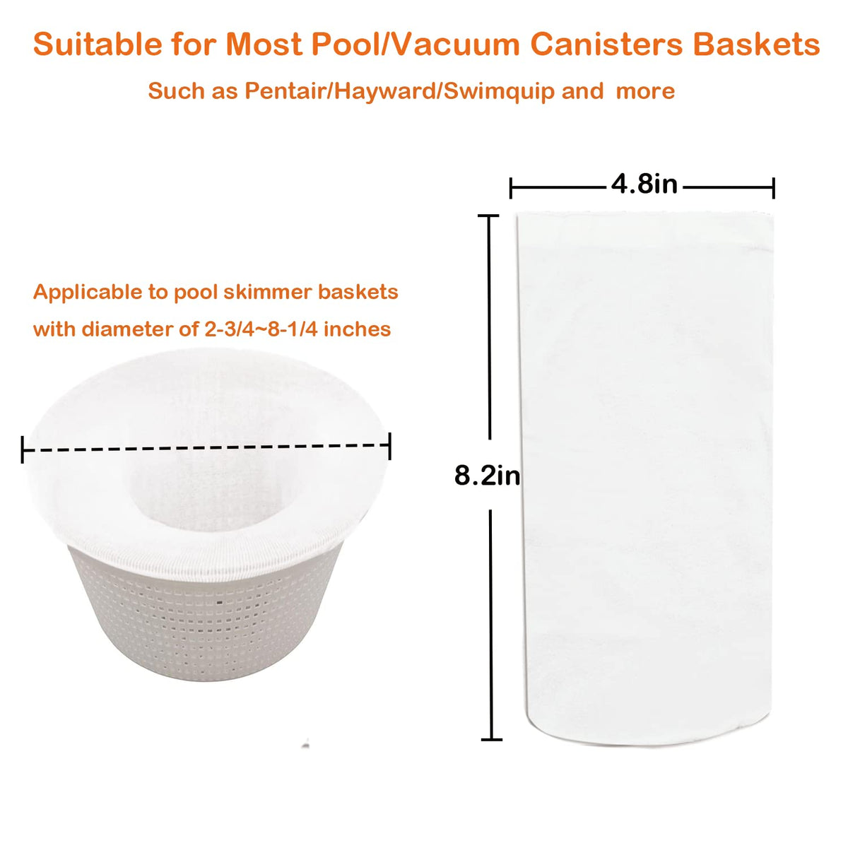 Chicarry pool skimmer socks fit various pool baskets and vacuum canisters.