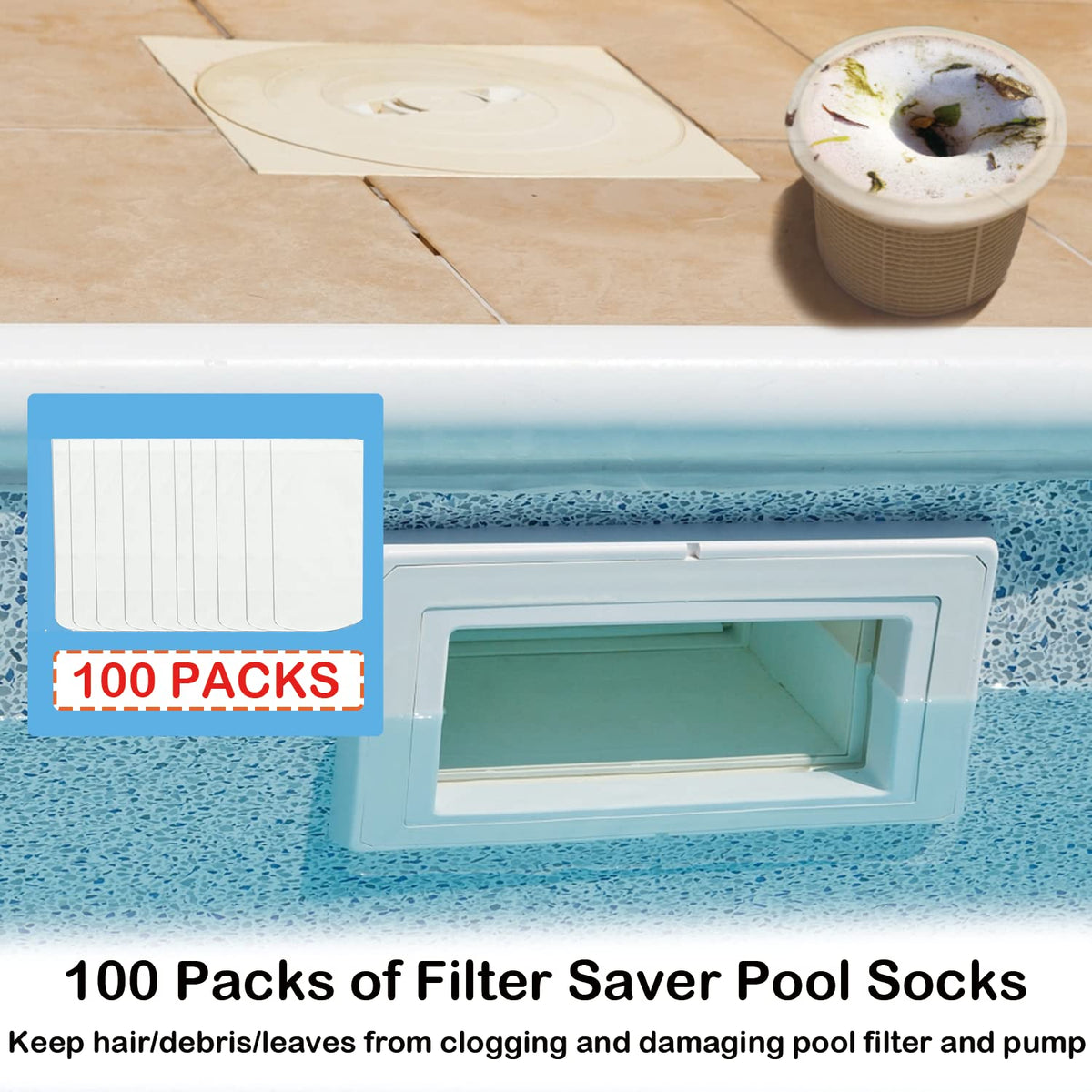 Chicarry pool skimmer socks in ultra-fine nylon provide durable, reusable basket protection.