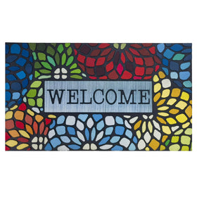 CHICHIC Colorful Welcome Mat at front door with vibrant pattern and dirt-trapping grooves.