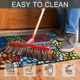 CHICHIC Colorful Welcome Mat features dirt-trapping grooves that hide footprints.