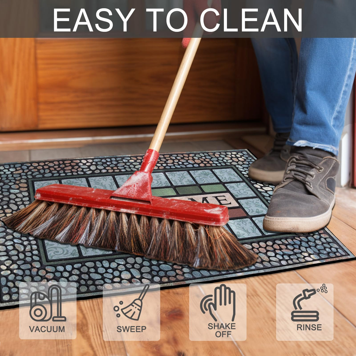 CHICHIC dirt-trap grooved mat hides mud and simplifies cleanup after outdoor activities.