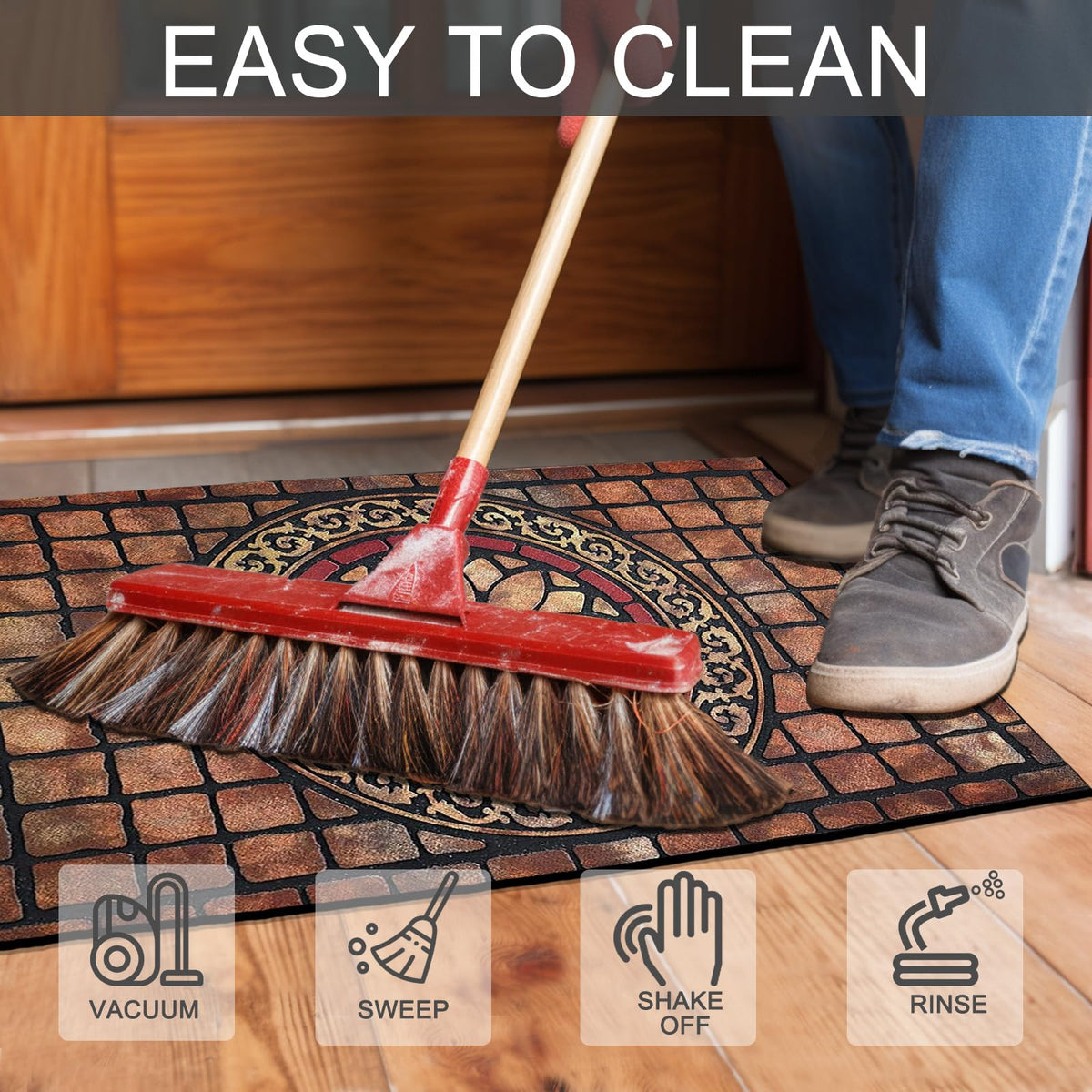 CHICHIC easy clean mat cleans with sweep, vacuum, or hose