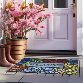 CHICHIC rubber back non-slip feature keeps mat in place outdoors.