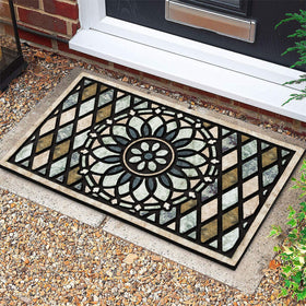 CHICHIC Welcome Door Mat 24x36 with flower-design close-up showing dirt-trapping grooves.