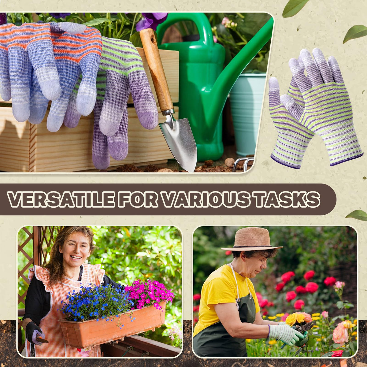 Chicingyou color-coded gloves help assign planting, weeding, and pruning duties easily.
