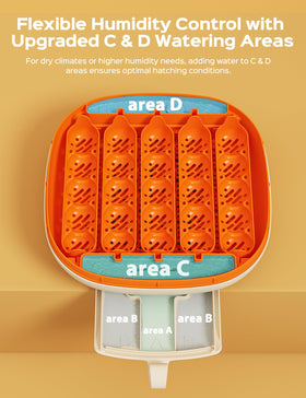 Chickcozy incubator humidity control with dual water trays for stable humidity.