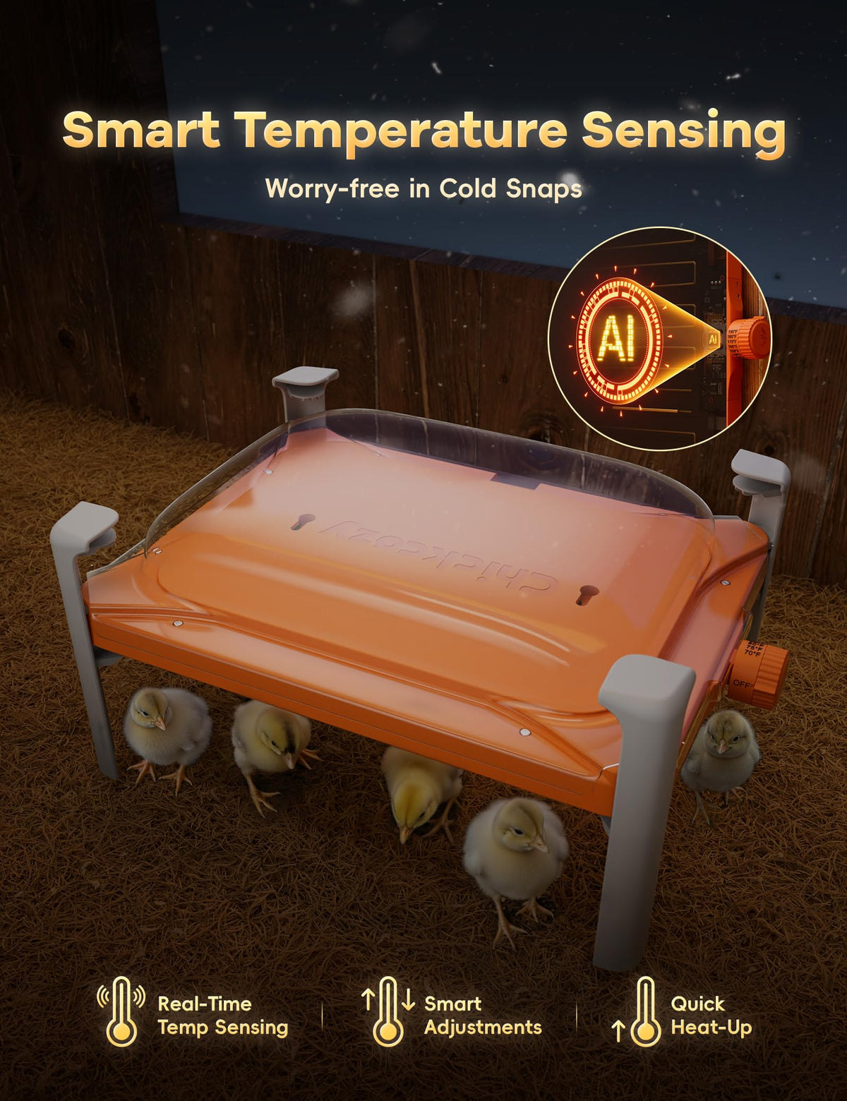 Chickcozy Smart Coop Heater side angle with sleek housing