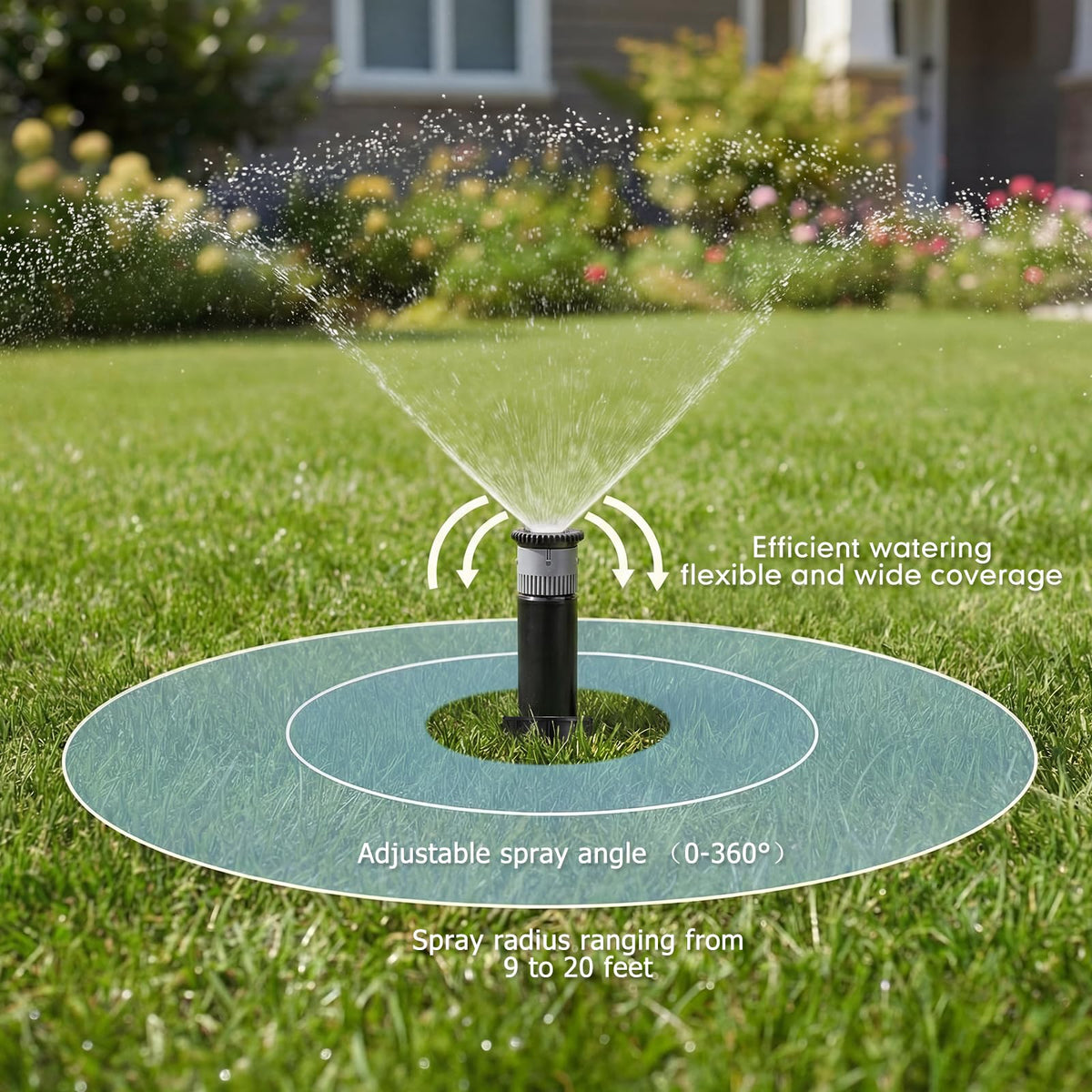 Chicmount 360-degree arc enables precise watering around plants and edges.