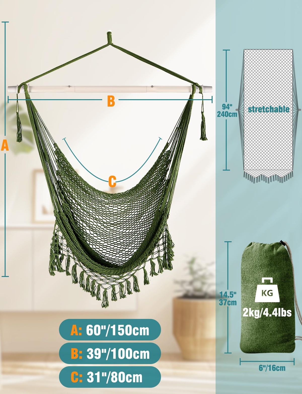 Chihee hammock chair breathable mesh design keeps you cool.