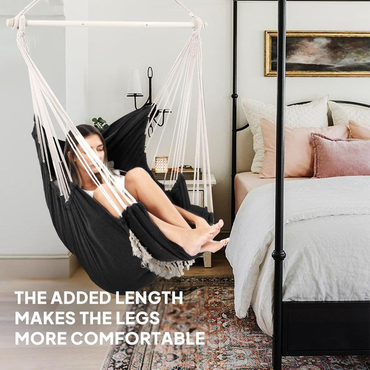 Chihee hammock chair foot rest folded for adjustable reclining and comfort.