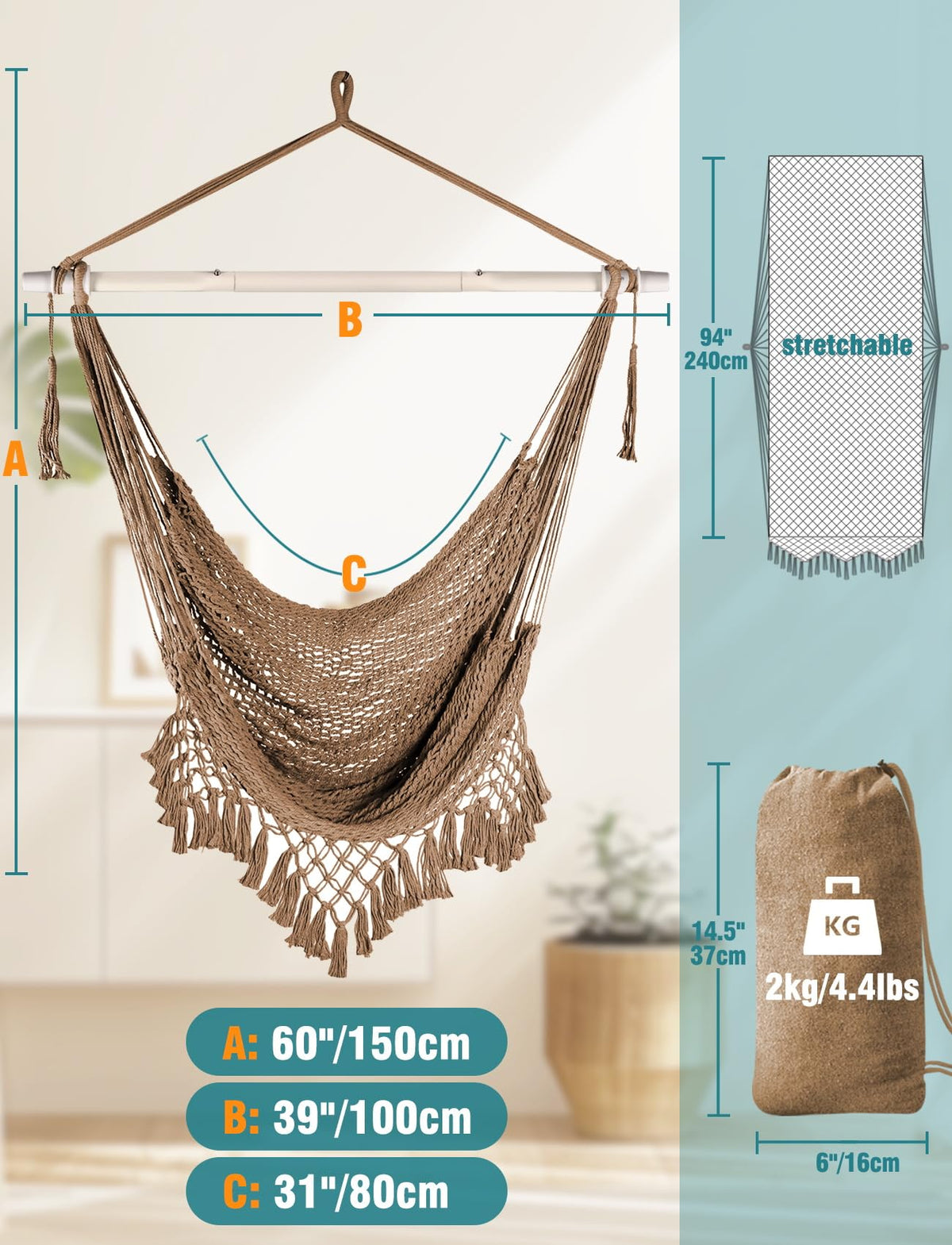 Chihee hammock chair suitable for indoor and outdoor spaces with easy setup