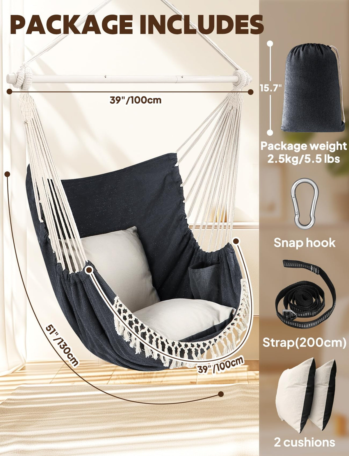 Chihee hammock chair suitable for indoor and outdoor spaces for versatile lounging