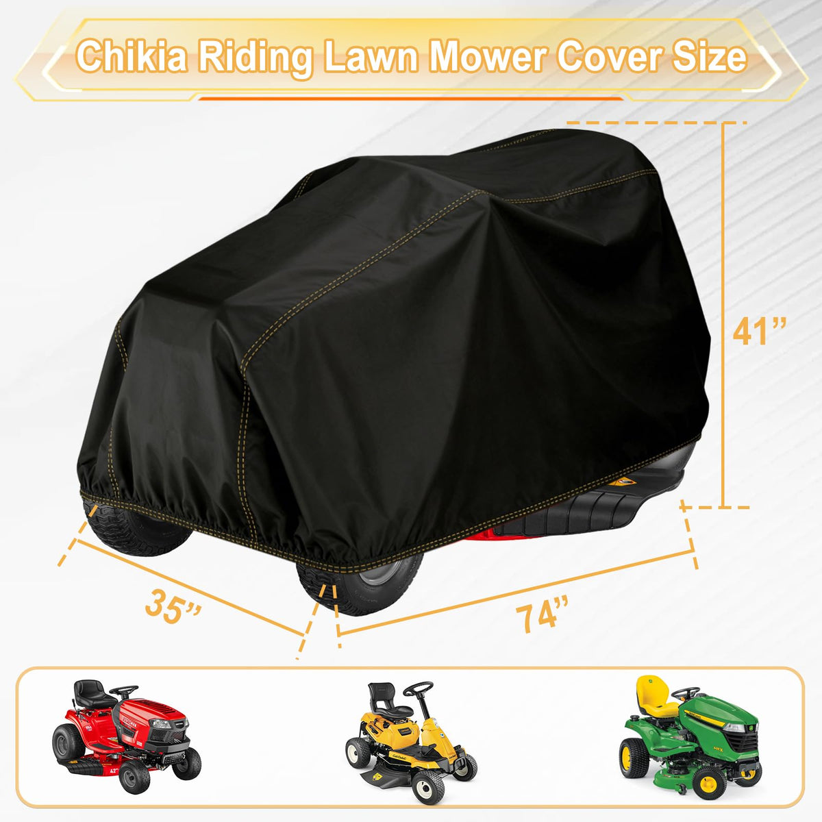 Chikia mower cover back view highlights durable construction for outdoor use.